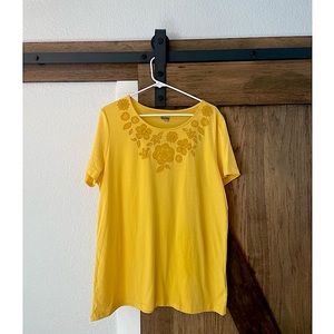 Yellow Short Sleeve Shirt w/ Floral Pattern